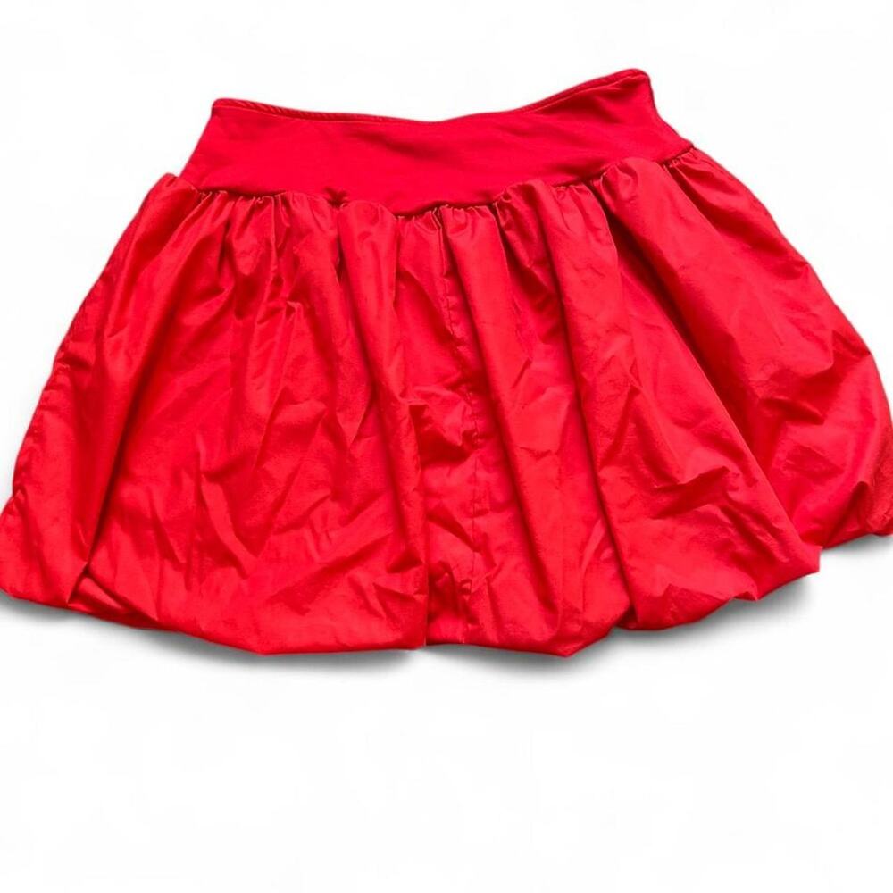 Red bubble hem mini skirt